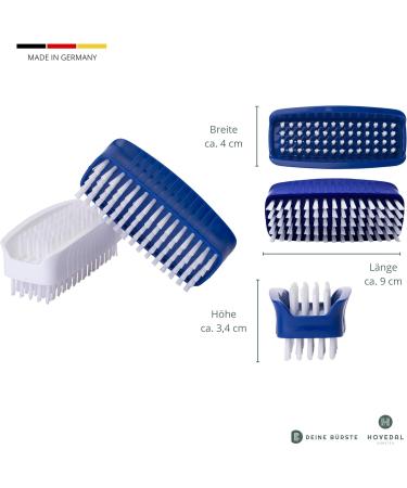 Nail Brush Set - 3 Double-Sided Hand Washing Brushes for Nails Hands & Feet - Made in Germany - Blue/White/Light Gray - Buy Online on GoSupps.com