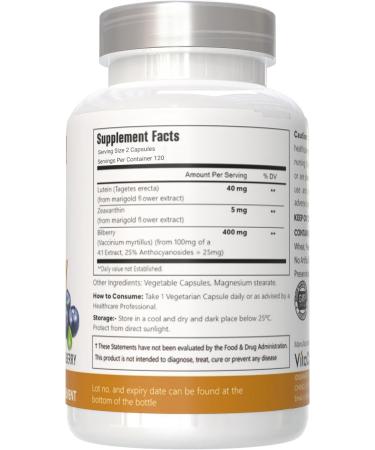 VitaCosmoX Lutein with Zeaxanthin Vegan Capsules 240 Count 40 mg Lutein + 4 mg Zeaxanthin per Serving Non-GMO Gluten-Free - Buy Online on GoSupps.com