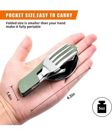 Hikenture Camping Utensils Set - 4-in-1 Stainless Steel Fork Knife Spoon Bottle Opener - Army Green | Travel Eating Cutlery Multitool for Hiking & Scouts - Buy Online on GoSupps.com