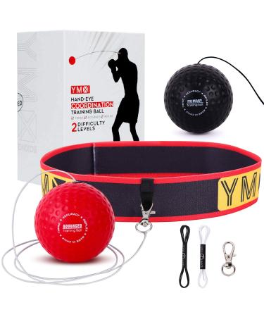 YMX BOXING Training Reflex Ball - Adjustable Elastic Head Band, Light Weight Soft Foam Balls - Improve Hand to Eye Coordination, Reaction Speed, Focus, Accuracy - Cardio Sports Exercise Equipment Black/Red