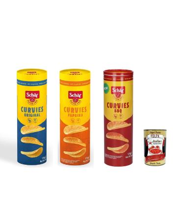 Italian Gourmet E.R. Curvies Classic Chips Hearty Potato Snack Gluten Free & Palm Oil Free Vegan 3 x 170g with Italian Gourmet Polpa 400g