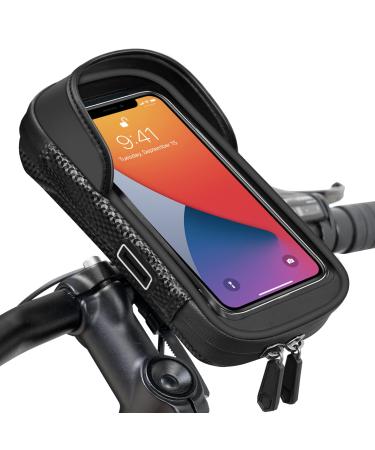 Waterproof mobile phone holder cell phone holder bicycle handlebar pocket 360 rotatable outdoor bicycle bracket holder bicycle handlebar pocket bicycle pocket with rain hood for 7 inch smartphone GPS 20 10.5 7 centimeters black