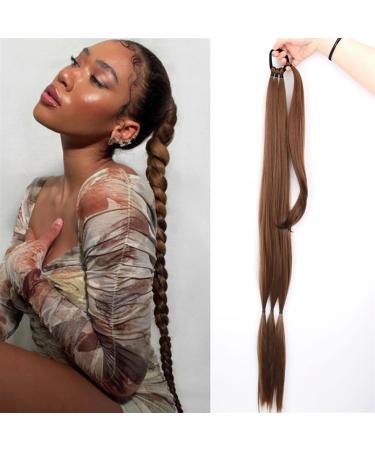 Ponytail Extension Tie for Women High Temperature Fiber Synthetic Braided Ponytail Extensions Long Black Rubber Band Hairpiece Pony Tail with Hair Ponytail Hair Extension(12 34inches) 34inches 12