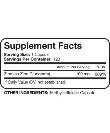 Nutrivein Zinc Gluconate 100mg - 120 Capsules - Immunity Defense & Antioxidant - Healthy Skin & Acne Defense - Essential Absorption - Buy Online on GoSupps.com