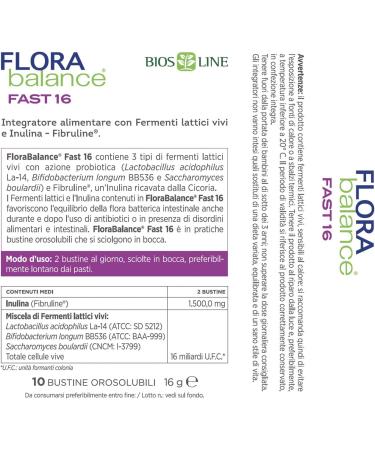  Bios Line BIOSLINE Flora Balance Fast Food Supplement to Promote the Balance of Intestinal Flora 10 Orosoluble Sachets Gluten and Lactose Free Suitable for Vegans - Buy Online on GoSupps.com