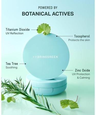 BRING GREEN Tea Tree CICA Facial Sun Cushion SPF 50+ PA++++ | Korean Mineral Sunscreen for Face | Non-Nano Reef-Safe Redness Correcting with Zinc Oxide | Travel Size Sun Protection - Buy Online on GoSupps.com