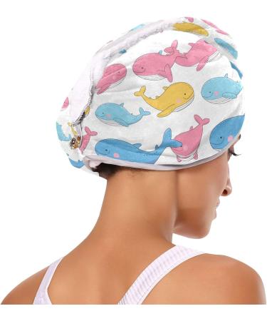 Pink Yellow Blue Whales Hair Towel 2 Pack | Super Absorbent Quick Dry Hair Turbans for Women & Girls - Buy Online on GoSupps.com