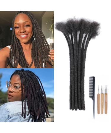 DaiMer 100% Human hair Dreadlocks Extensions for Black Women 12 inch Afro Kinky 10 Strands 0.4cm Real Hair Fashion Handmade Permanent Loc Extensions for Men Black Women (12 Inch 10 Locs) 12 inch 10 Locs 1B 0.4cm