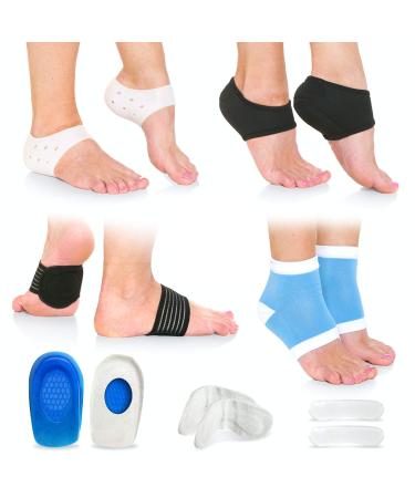 Plantar Fasciitis Foot Pain Relief 14-Piece Kit  Premium Planter Fasciitis Support, Gel Heel Spur & Therapy Wraps, Compression Socks, Foot Sleeves, Arch Supports, Heel Cushion Inserts & Heel Grips STANDARD (Women 8+ | Men