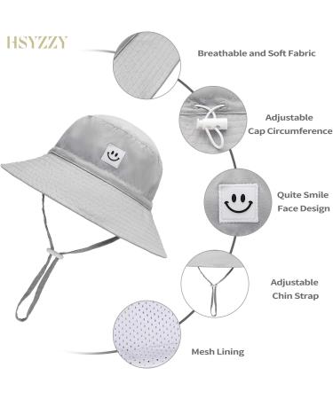 HSYZZY Baby Sun Hat | Toddler UPF 50+ Sun Protective Bucket Hat | Beach Cap for 9-18 Months Baby | Adjustable & Smile Face Design | Gray - Buy Online on GoSupps.com