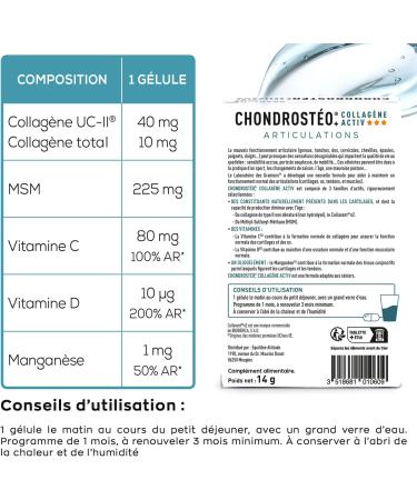 GRANIONS | Chondrosteo+ Collagen Activ' | Contributes to flexibility and joint comfort | Mobility flexibility bone capital | Collagen Vitamin C Manganese | 30 Capsules - Buy Online on GoSupps.com