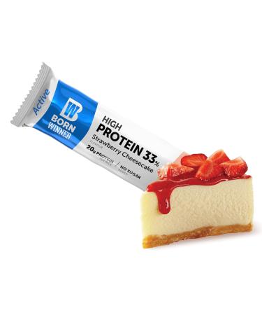 Buy Born Winner Active Strawberry Cheesecake Protein Bar - 20g Protein 33% Protein Content No Added Sugar - 12x60g - International Shipping - Buy Online on GoSupps.com