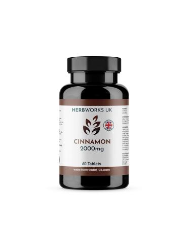 Cinnamon 2000mg - Digestion Weight Management Blood Sugar Levels Support - Halal Vegetarian Vegan - Made in The UK by HerbWorks UK - 60 Tablets