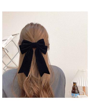 Inilbran Vintage Satin Bow Hair Barrettes Long Tassel Bow Hair Clips Winter Velvet Ribbon Bow Hair Clip Barrette French Bowknot Hairclip Decorative Hair Accessories for Women and Girls Headdress Black