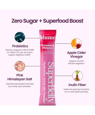 Blume SuperBelly Variety Pack Gut Health Hydration Packets Sugar-Free with Prebiotics Probiotics Apple Cider Vinegar and Electrolytes Strawberry Lemon and Acai 21 Sticks - Buy Online on GoSupps.com