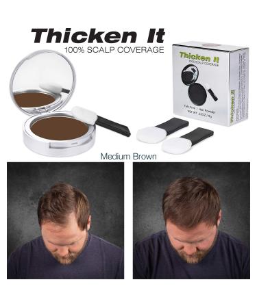 Thicken It 100% Scalp Coverage Hair Powder in Medium Brown - Talc-Free Hair Loss Concealer for Men and Women - Water Resistant .32 oz. - Naturally Thicker Than Fibers & Sprays - Buy Online on GoSupps.com