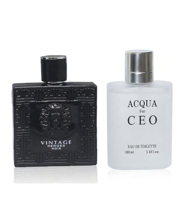 Vintage Heroes Noir&Acqua for Ceo Combo Cologne for Men/Eau de Parfum Natural Spray Top Notes of Green Apple and Lemon Middle Notes of Tonka Bean Base Notes of Geranium- Natural Spray 100ML