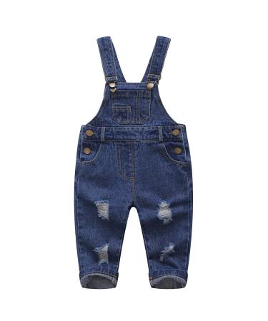 KIDSCOOL SPACE Baby Boy Girl Jean Overalls Toddler Ripped Denim Cute Workwear 6-12 Months Blue-2079