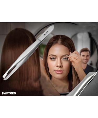Wide Grip Slant Tweezers - German Stainless Steel - Hand-Filed Slanted Tips for Ultra-Precision - Tweezers for Eyebrows and Nose/Ear/Facial Hair - Professional Grade (Silver) - Buy Online on GoSupps.com