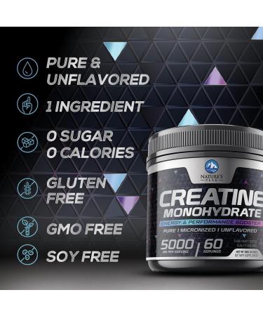Pure Creatine Powder 5000mg - Unflavored Micronized Creatine Monohydrate | Keto & Vegan | Supports Muscle Growth & Strength | 60 Servings - Buy Online on GoSupps.com