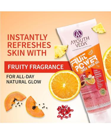 Ayoutthveda Fruit Face Wash Gel - Glowing Skin Vitamin A & C Anti-Oxidants Gentle Exfoliating Cleanser for All Skin Types - 100ml - Buy Online on GoSupps.com