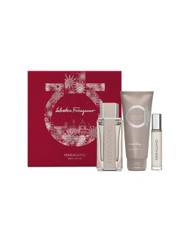 Salvatore Ferragamo Bright Leather Set 3.4oz EDT Spray 0.33oz EDT Spray 3.4oz Shower Gel Men 3 Pc Gift Set