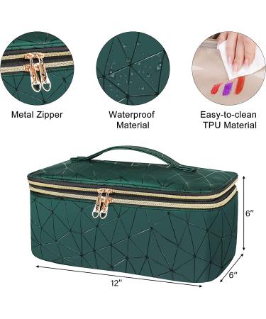 Dofilachy Double Layer Travel Makeup Case- Professional Organizer for Women | Portable Cosmetic Bag with Makeup Brush Holder (Green) - Buy Online on GoSupps.com