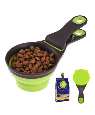 Collapsible Dog Food Scoop with Bag Clip and Measuring Cup, Pet Food Scoop for Cats, Dogs, and Small Pets - Cat Food Scoop Dog Food Scooper for Containers Green 1 Cup