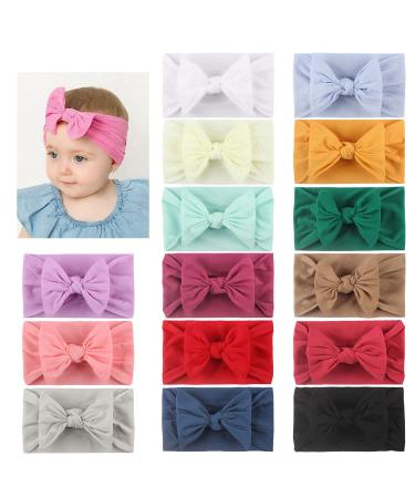 15 pieces elastic stretchable super soft nylon loop top knot wide monochrome hair bands grinding knots turban headwraps hair loops accessories for children toddler newborn baby girls - Buy Online on GoSupps.com