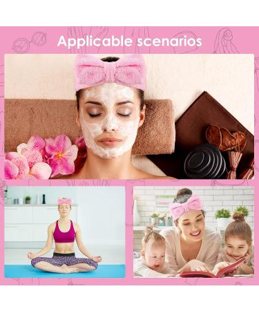 Molain 2Pcs Spa Headband Set - Bowknot Coral Fleece Hair Bands for Women - Perfect for Makeup, Skincare, and Sports - Pink & White - Buy Online on GoSupps.com