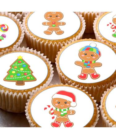 24 edible PRE CUT Christmas Gingerbread kids childrens party decoration cupcake toppers on wafer rice paper