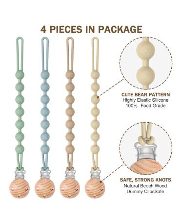 CLdy Silicone Pacifier Chain Set - 4 PCS Cup Catcher for Boys & Girls | Keeps Pacifiers Clean - Soft Flexible & Durable - Blue Green Brown Milk White - Buy Online on GoSupps.com