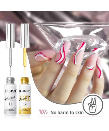 Silver Gold Glitter Gel Nail Art Liner Set - 2Pcs | Soak off Curing, 8ml, Thin Brush | DIY Nail Decoration - Buy Online on GoSupps.com
