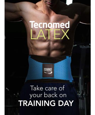 Tecnomed Latex Back Support Belt - Men & Women Waist Lumbar Brace for Lower Back Pain Relief - Black - Buy Online on GoSupps.com