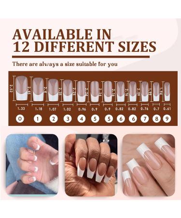 French Tip False Nails 24PCS | Medium Square Nude & White Fake Nails with Jelly Glue - Press on Nails for Women & Girls - Buy Online on GoSupps.com