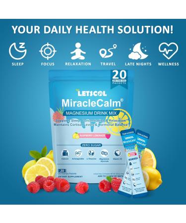 MiracleCalm Drink Mix Powder Calm Magnesium Calcium Supplement Cortisol Drink Powdered for Sleep Relaxed & Focus with Easily Absorbed L-Theanine Vitamin D3 Ashwagandha Sugar Free (20 Packs) 3.14 Ounce (Pack of 1) - Buy Online on GoSupps.com