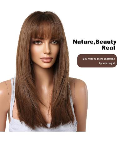 HAIRCUBE Brown Long Straight Wigs with Fringe for Women - Perfect for Daily Wear - Buy Online on GoSupps.com