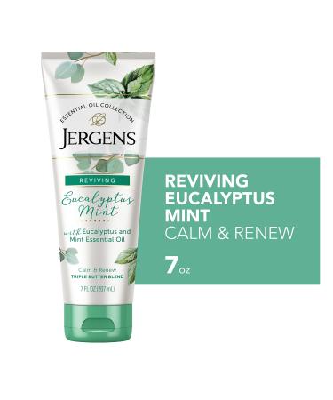 Jergens Eucalyptus Mint Body Butter, Infused with Essential Oils, Helps to Relieve Stress, for All Skin Types, Great Size for Travel, 7 Fluid Ounce REVIVING EUCALYPTUS MINT BODY BUTTER 7 Fl Oz (Pack of 1)