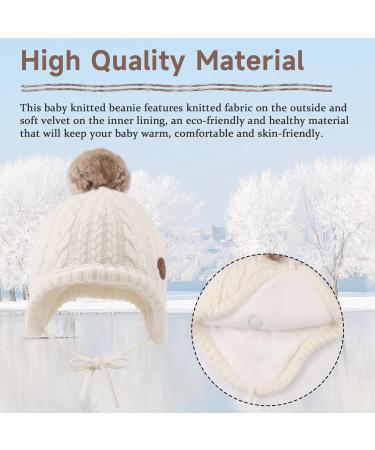XIAOHAWANG Winter Baby Hat with Velvet Lining and Pompom | Toddler Beanie for Boys and Girls 0-6 Months | Earflap Warm Baby Hat - White - Buy Online on GoSupps.com