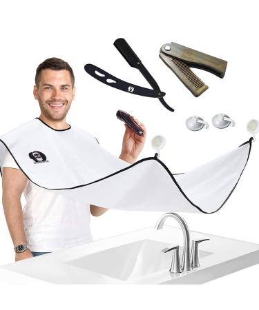 SharpSryle Beard Hair Bib 25.5 x 27 Beard Hair Catcher with Grooming Set Bear Apron with Comb and Shaver Beard Hair Bib Gift Set Bear Hair Apron Snow White Color