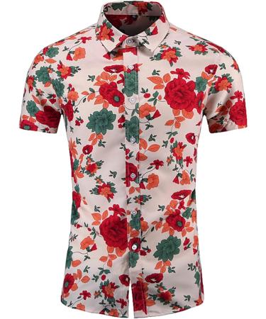 2023 Summer Men's Solid Slim Fit Shirt - Casual Short Sleeve Tees in Red - Fashionable & Comfortable Large Size - Buy Online on GoSupps.com
