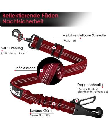 Eyin Dog Seat Belt - 3 in 1 Reflective Elastic Nylon Car Restraint for All Dog Breeds - 70cm Adjustable - Perfect for Safe Travel in Any Vehicle (Red) - Buy Online on GoSupps.com