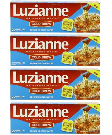 Luzianne Cold Brew Tea for Iced Tea (Pack of 4) 4.35 oz Size - That's 88 Tea Bags Total!
