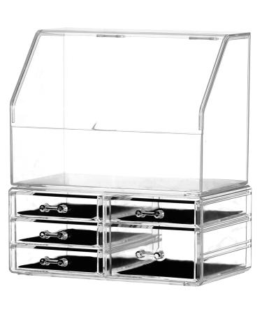 Cq acrylic Cosmetic Display Cases With LId Dustproof Waterproof for Bathroom Countertop Stackable Clear Makeup Organizer and Storage With 5 Drawers,Set of 2 Clear Large-5 drawers With Dust Top