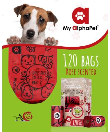 Compostable Dog Poop Bags Cornstarch Eco-Friendly Home Compost NF T 51-800 120 Count Large Size Bag 9x13 Inches 8 Unscented Refill Rolls Leak-Proof Plantbased GM-Free Corn 1 count (Pack of 120) Rose Scented Red - Buy Online on GoSupps.com