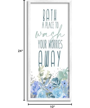 Stupell Industries Bath Definition Wall Art - 'Wash Worries Away' Blue Floral Design by Kim Allen | Perfect for International Shipping - Buy Online on GoSupps.com