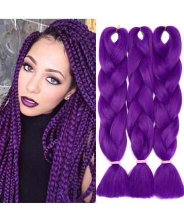 Tess Braids Extensions 60 cm 3 pack jumbo braids Kanecalon Kunsthaar for the single-laid box braids hair extension braid 100g/bundle of hair braids extension (3 piece purple) 60 cm (3 pieces) purple