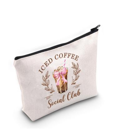 Iced Coffee Gift Coquette Gift Iced Coffee Social Club Zipper Cosmetic Bag for Iced Coffee Lovers (ICED Coffee)