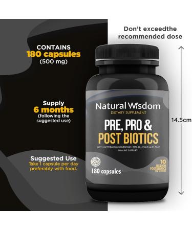 Natural Wisdom | Pre Post and Probiotics for Women and Men | with 10 Billions Probiotics | Good Digestive Health | Gluten Free | 100% Natural | 180 Capsules - Buy Online on GoSupps.com