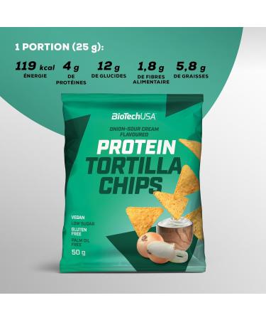  BioTechUSA BioTechUSA Protein Tortilla Chips | Protein Source | Oat and Pea Protein | Vegan | Preservative-Free 3 x 50g Cream and Onion - Buy Online on GoSupps.com